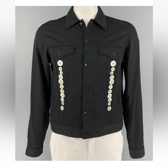 COMME des GARCONS BLACK Size L Black Embellishment Wool Trucker Jacket